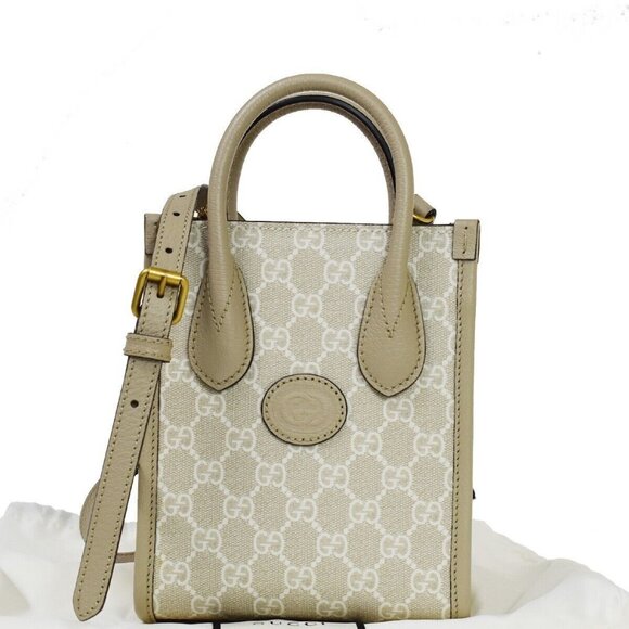 GUCCI GG Pattern 2Way Mini Shoulder Hand Bag Supreme Leather Beige 689RH157 - Picture 1 of 16
